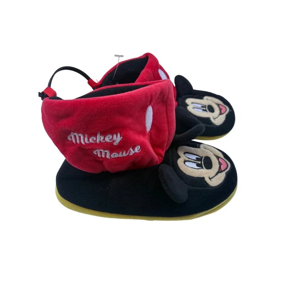 Disney Mickey Mouse Toddler Plush Bootie Slippers Red Black Size 9-10
